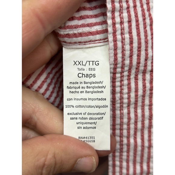 Chaps Shirt Mens 2XL Red White Striped Short Sleeve Button Down Cotton Pocket - Picture 7 of 9
